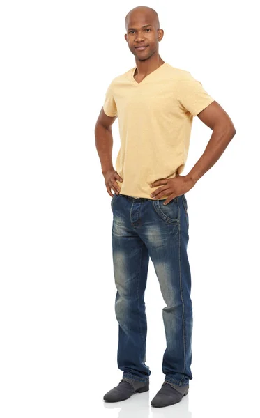 Vou Lugares Retrato Homem Africano Casual Contra Fundo Branco — Fotografia de Stock