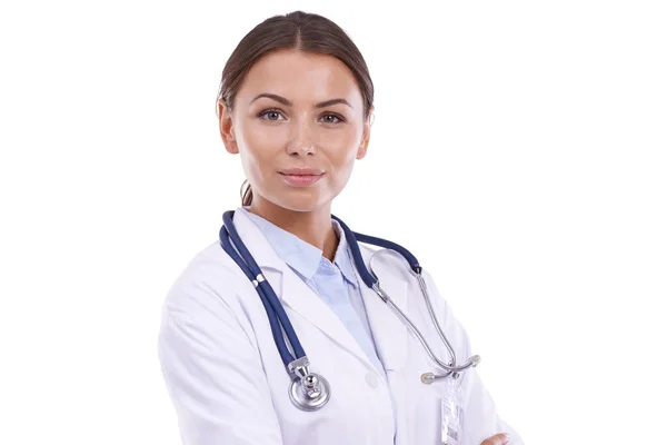 Tua Saúde Felicidade Dela Retrato Belo Médico Com Braços Cruzados — Fotografia de Stock