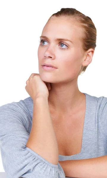 Contemplating Your Copyspace Beautiful Young Woman Looking Thoughtful While Looking — Stock Photo, Image