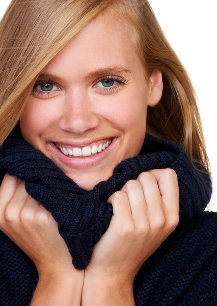 Klaar Voor Winter Close Portret Van Een Mooie Jonge Vrouw — Stockfoto