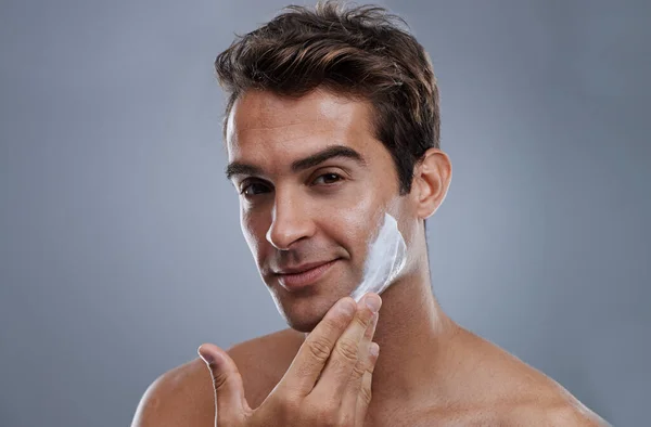 Even Men Soft Studio Shot Handsome Young Man Applying Cream — Stock Photo, Image