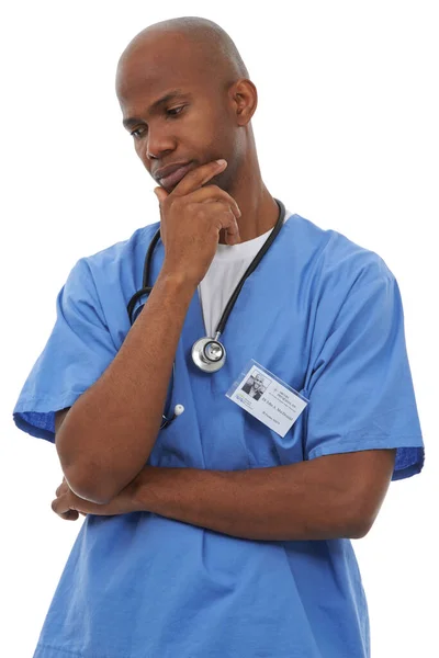 Sağlık Durumunuzu Düşünüyorum Düşünceli Genç Bir Doktor Beyazda Izole Edilmiş — Stok fotoğraf