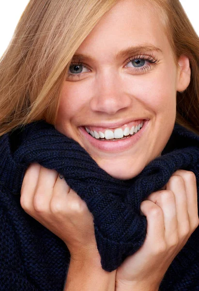 Klaar Voor Winter Close Portret Van Een Mooie Jonge Vrouw — Stockfoto