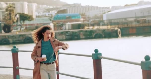 Koşmak Stres Geç Kalmış Kadını Amsterdam Daki Görüşmesini Toplantısını Başlangıç — Stok video
