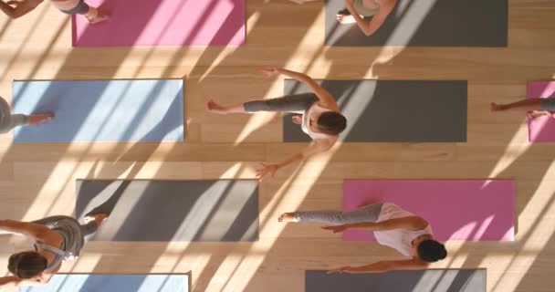 Вид Сверху Йога Женщины Фитнес Классе Тренировки Занятия Велнес Зале — стоковое видео