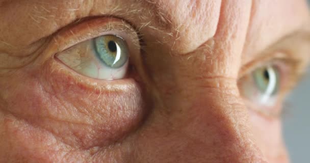 Око Зір Охорона Здоров Очима Старшого Чоловіка Під Час Зустрічі — стокове відео