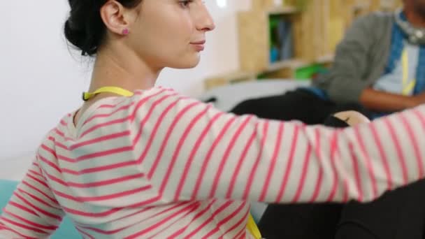 Telefono Team Lavoro Dati Processo Una Riunione Lavoro Squadra Presso — Video Stock