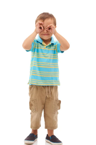 Peek Boo Full Length Studio Shoot Cute Young Boy Peeking — Stock Photo, Image