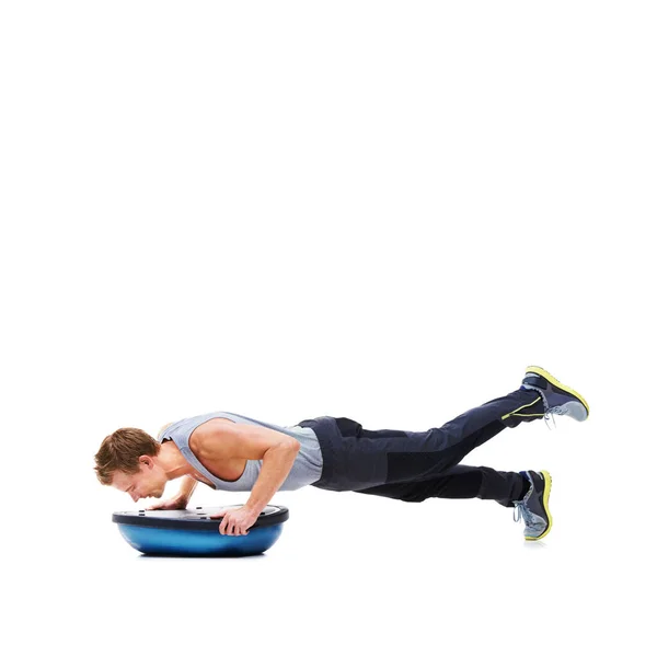Hes Working Acheive Muscular Body Handsome Young Man Using Bosu — Stock Photo, Image