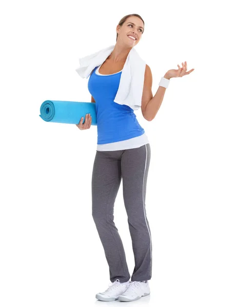 Hier Het Antwoord Fitnessproblemen Fit Jonge Vrouw Met Een Pilates — Stockfoto