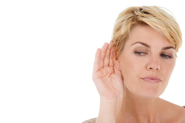 Can You Hear Pretty Young Woman Hand Cupped Her Ear Royalty Free Stock Images