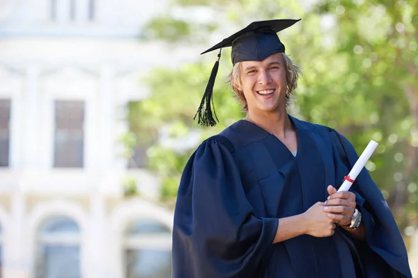 Securing His Future Portrait Happy Graduate His Graduation Clothing Holding — Stock Photo, Image