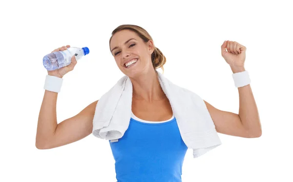 Feeling Great Her Fitness Healthy Young Woman Holding Bottle Mineral — Stock Photo, Image