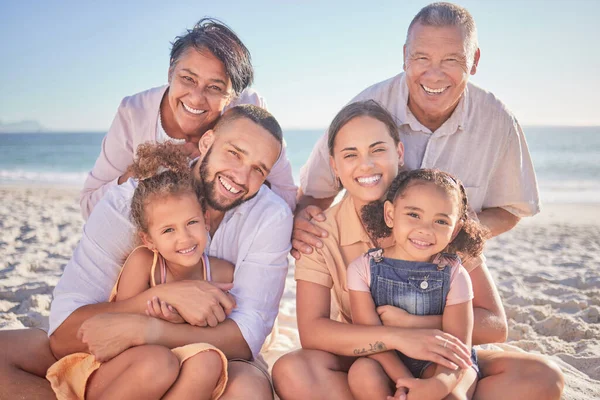 Sommer Liebe Und Große Familie Auf Hawaii Strand Genießen Sonne — Stockfoto
