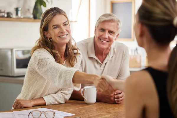 Poignée Main Assurance Vie Couple Personnes Âgées Avec Avocat Pour — Photo