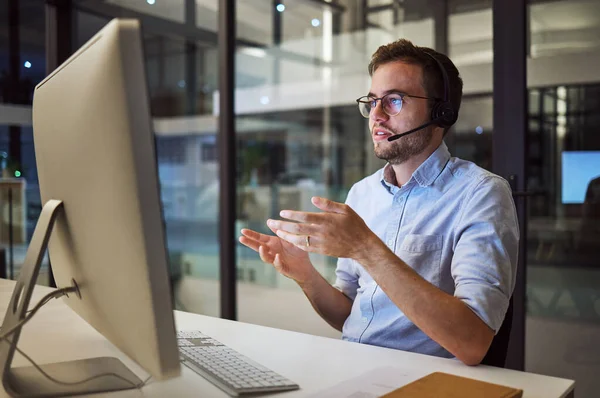 Mann Arbeit Und Call Center Büro Für Telemarketing Mit Desk — Stockfoto