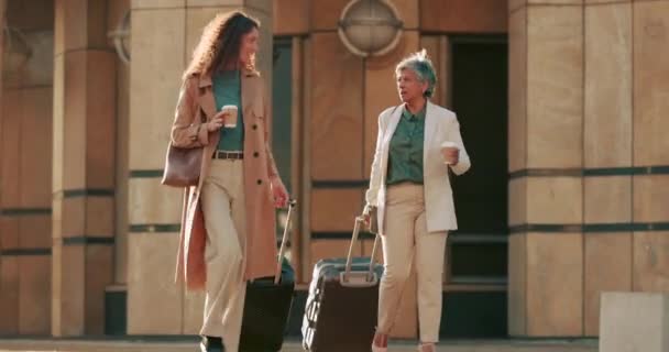 Mulheres Negócios Viagens Trabalho Caminhando Com Uma Mala Para Uma — Vídeo de Stock