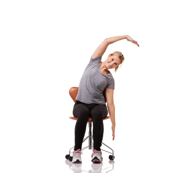 Perfect Your Posture Sporty Woman Doing Stretches Chair — Stock Photo, Image