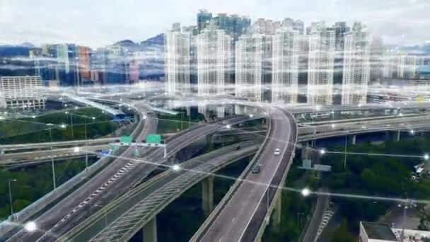 Conexão Rede Aérea Cidade Inteligente Evolução Dados Transformação Digital Inovação — Vídeo de Stock