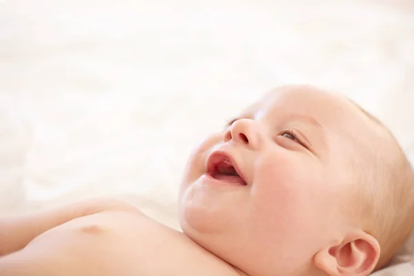 Sweet Child Mine Cute Little Baby Laughing Happily Copyspace — Stock Photo, Image