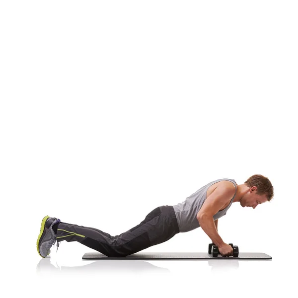 Versterking Van Zijn Borst Een Fitte Jongeman Die Push Ups — Stockfoto