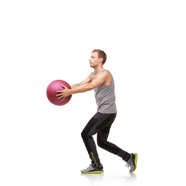 Usar Equipamento Exercício Ajuda Concentrar Jovem Trabalhando Com Uma Bola — Fotografia de Stock