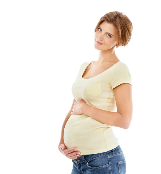 Beautiful Mother Beautiful Pregnant Woman Holding Her Stomach Affectionately — Stock Photo, Image
