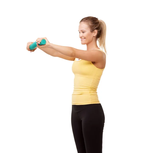 Full Arm Workout Studio Shot Young Woman Doing Arm Workout — Stock Photo, Image