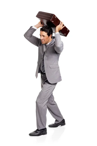 Screw Frustrated Businessman Toss His Briefcase Away — Stock Photo, Image