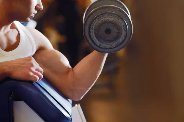 Strength True Sexiness Handsome Young Man Lifting Weights — Stock Photo, Image