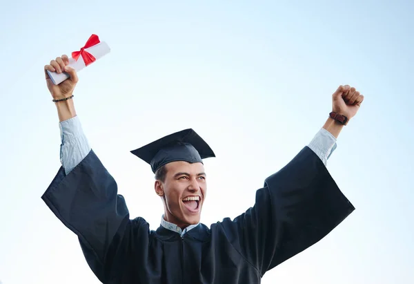 Educación Éxito Estudiante Celebrando Graduación Universitaria Alegría Alegría Victoria Motivación — Foto de Stock