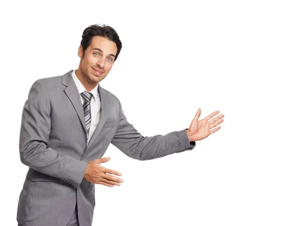 Check Out Handsome Young Businessman Motioning You Look Something — Stock Photo, Image