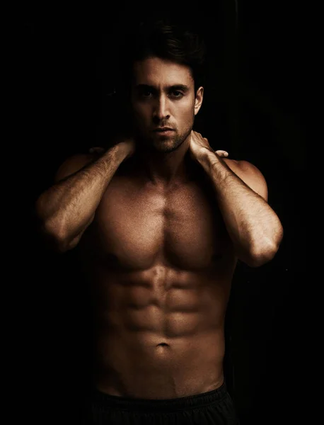 Ripped Abs Portrait Handsome Young Man Showing His Six Pack — Stock Photo, Image