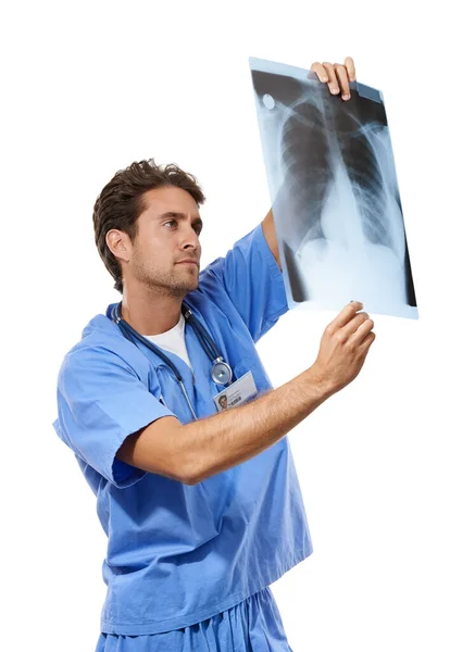 Sorunu Teşhis Ediyorum Elinde Tuttuğu Röntgeni Inceleyen Genç Bir Doktorun — Stok fotoğraf
