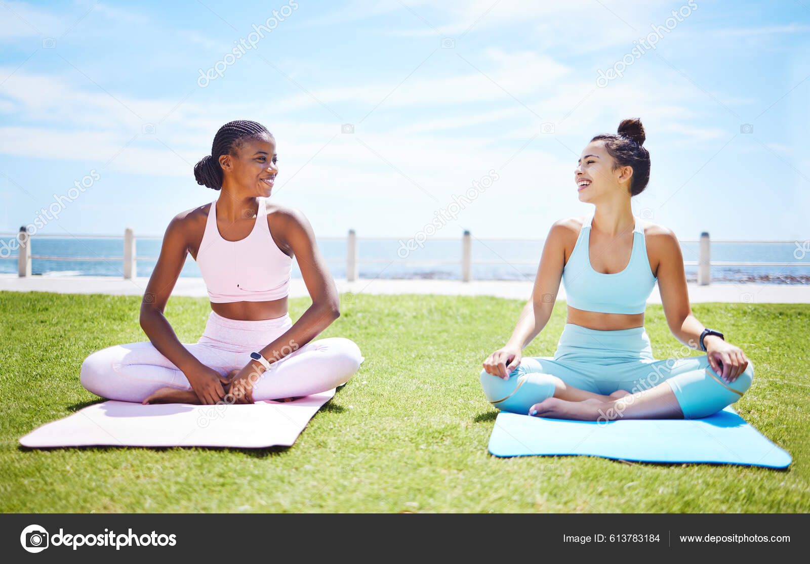 Women Yoga Relax Fitness Park Workout Training Exercise Nature Grass Stock  Photo by ©PeopleImages.com 613783184