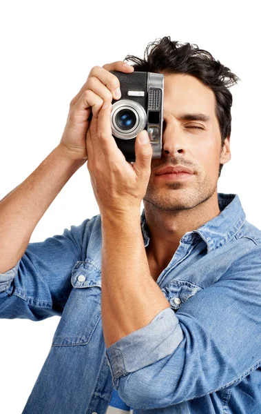 Taking Picture Handsome Young Man Taking Picture You — Stock Photo, Image