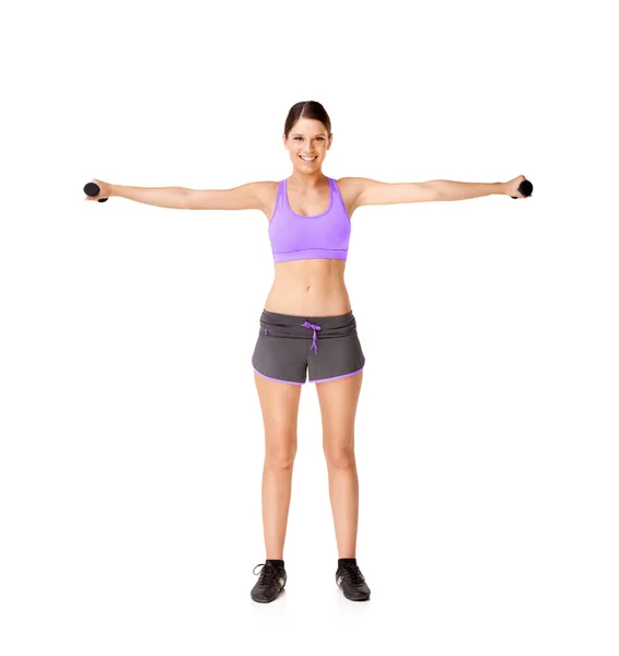 Weight Training Toning Full Length Studio Shot Young Woman Lifting — Stock Photo, Image