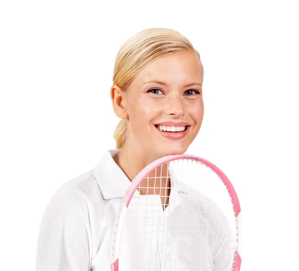 Una Aspirante Estrella Del Tenis Retrato Cerca Una Atractiva Joven — Foto de Stock