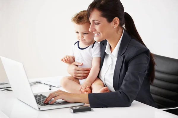 Sometimes Its Possible Have All Smiling Working Mother Holding Baby Royalty Free Stock Photos