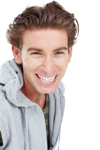 Mladý Energický Hezký Mladý Muž Široce Usmívá Kamery — Stock fotografie