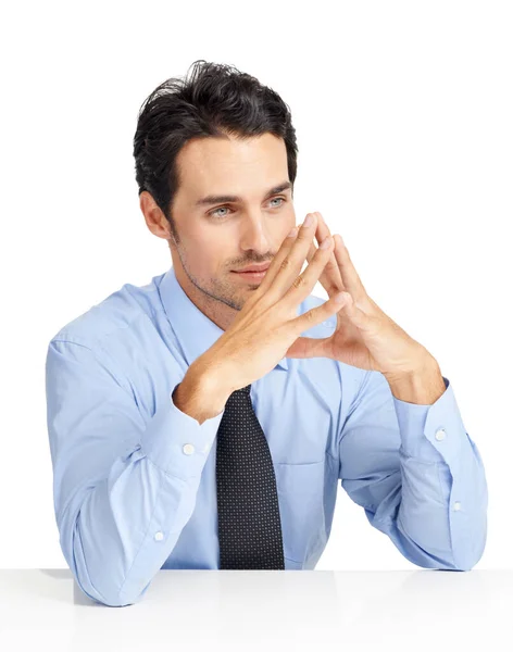 Strategy His Corporate Strong Point Handsome Businessman Looking Thoughtful While — Stock Photo, Image