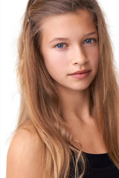 Przepiękne Oczy Przycięty Widok Świeżej Twarzy Młodej Nastolatki Dziewczyny — Zdjęcie stockowe