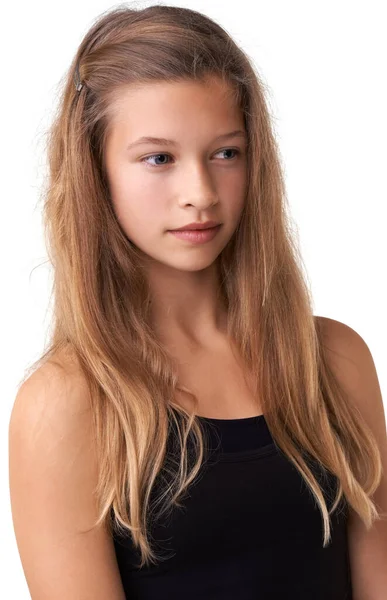 Looking Away Thoughtfully Cropped View Fresh Faced Young Teen Girl — Stock Photo, Image