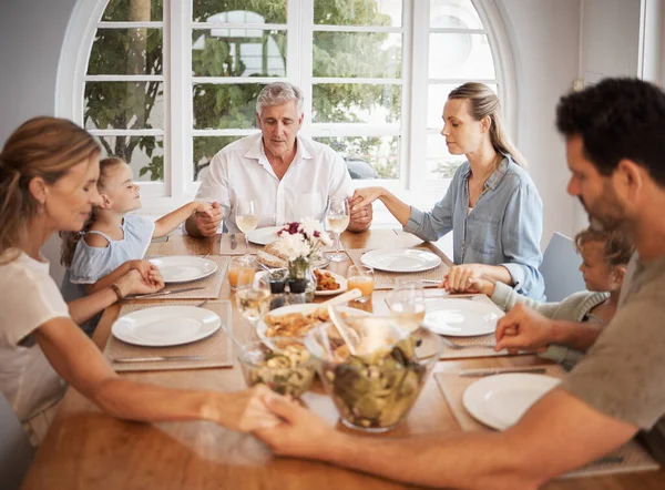 Familia Comida Acción Gracias Oración Mano Casa Casa Para Hombres — Foto de Stock