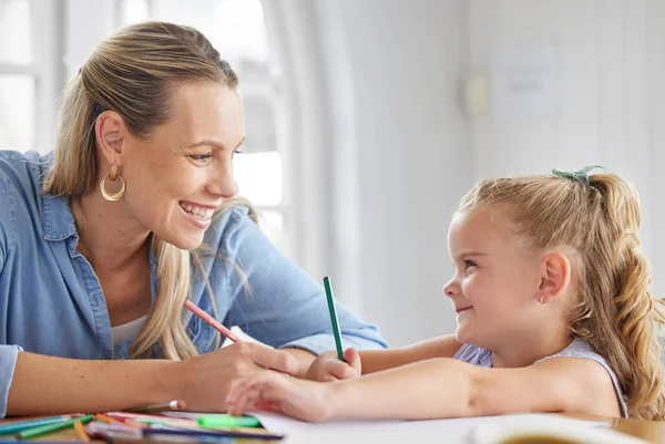 Escuela Casa Educación Madre Niño Aprendizaje Creativo Estudio Escritura Dibujo —  Fotos de Stock