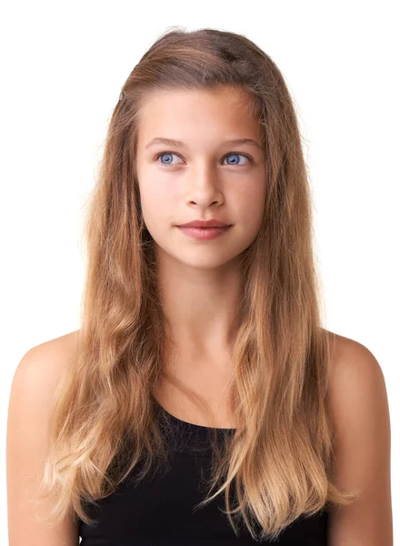 Pensando Futuro Recortado Vista Lindo Joven Adolescente Chica — Foto de Stock