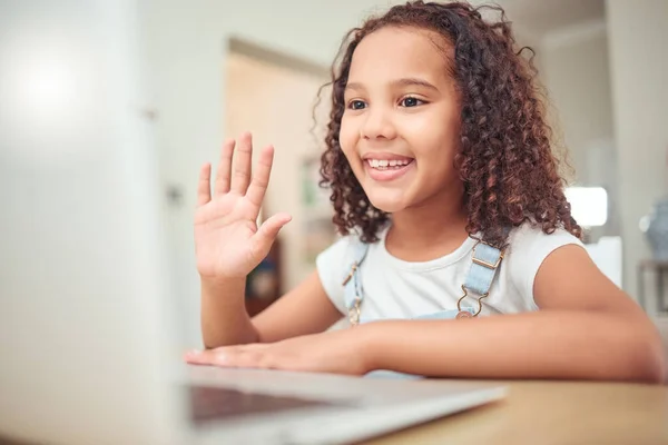 Elearning Videochiamata Bambino Con Laptop Classe Online Ciao Onda Apprendimento — Foto Stock