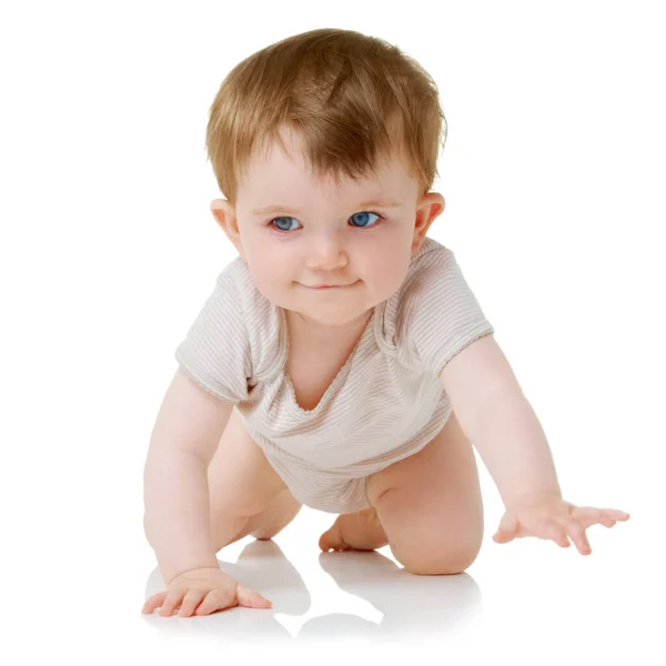 你必须爬行才能走路 一个被白色隔离的可爱的小宝宝 — 图库照片