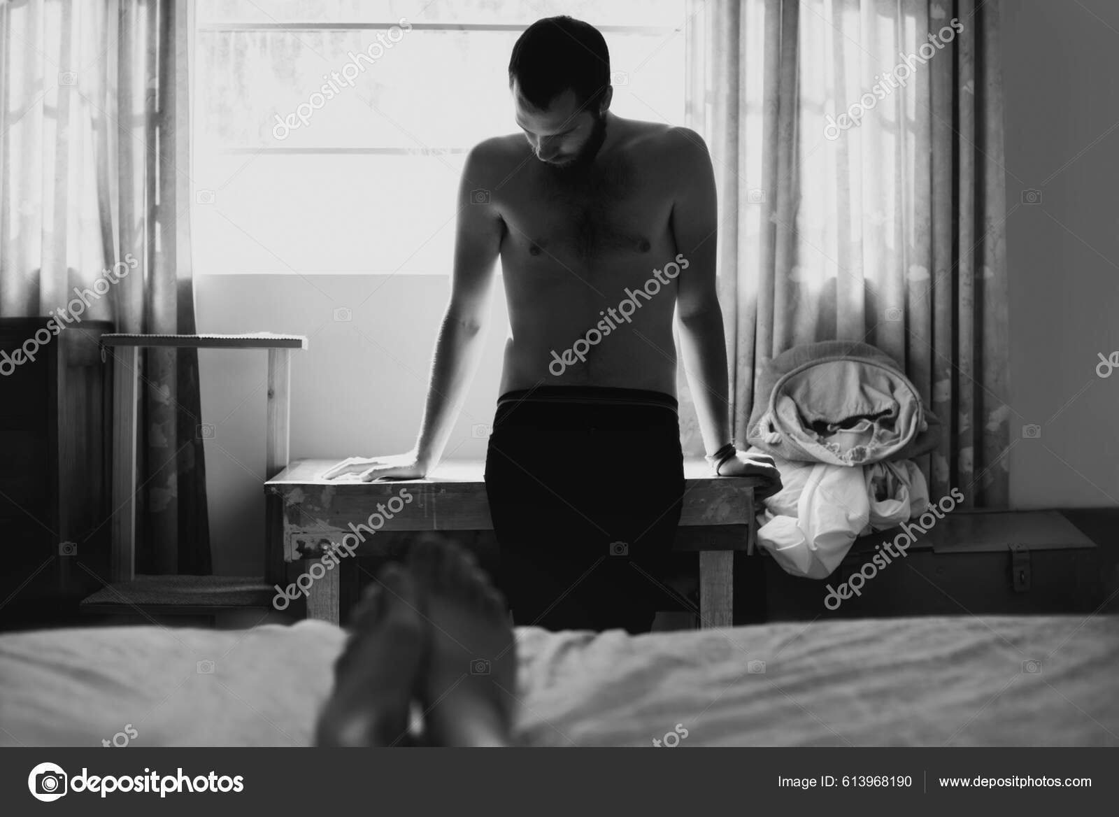 Struggling Weight Guilt Regret Young Man Standing End Bed Looking Stock Photo by ©PeopleImages 613968190 pic pic