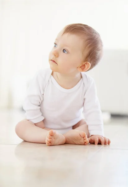 Curious Ever Adorable Toddler Sitting Floor — Stock Photo, Image